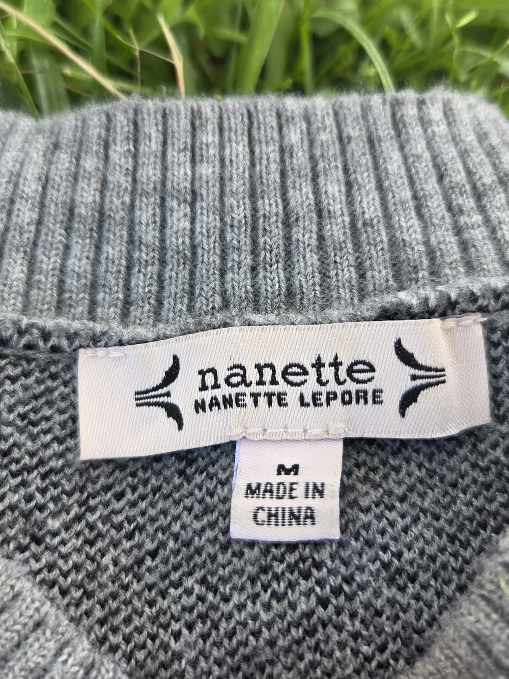 Nanette Lepore Gray Sweater with Black Heart Accents and Rhinestone Studs - Picture 4 of 6